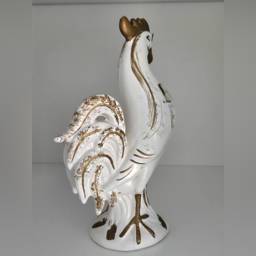 Vintage NAPCO Japan Ceramic Rooster Figurine White Gold Farmhouse Decor 7.5” - Picture 5 of 10